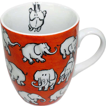 Кружка "Ева" 370мл "Слоны" красный фон