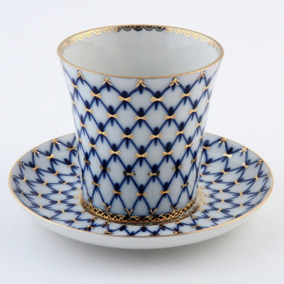 Бокал с блюдцем "ленингр.Кобальтовая сетка" 350мл твердый фарфор